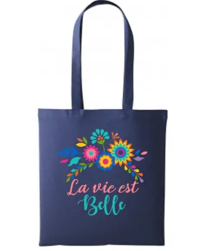 Loïc Baumwolltasche - Leben ist schön - Mehrfarbige Blumen 3